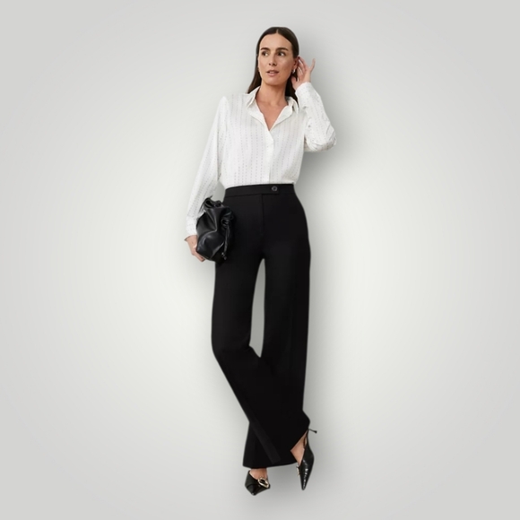Ann Taylor Black Wide Leg Trousers 16 New Office Siren Dark Academia Workwear